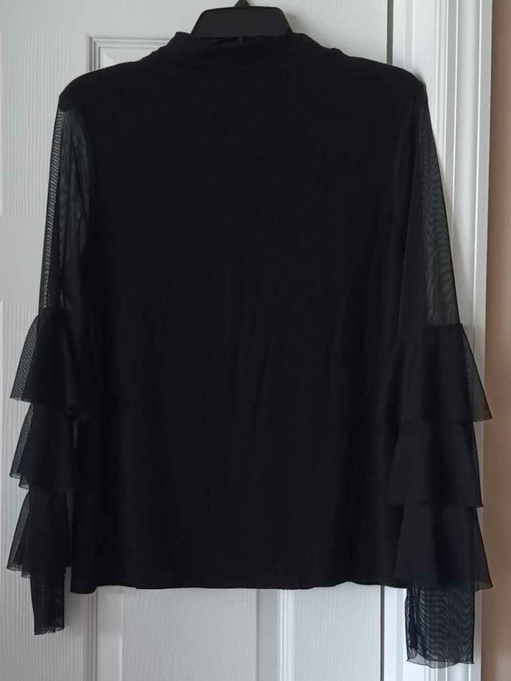 VINCE CAMUTO Womens Top Black with Sheer Long Sleeves Mock Neck Size Medium - Picture 5 of 7